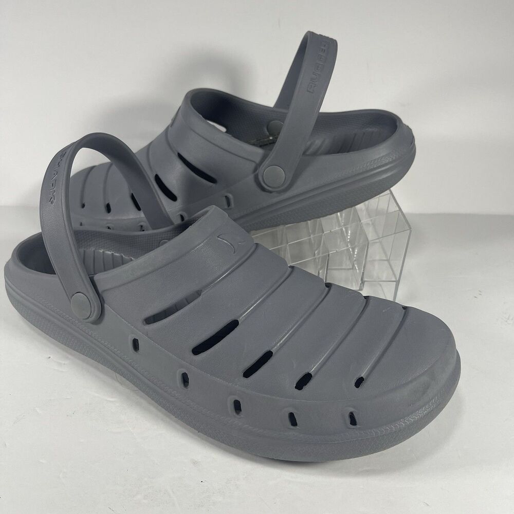 Rugged Shark Clog Shoes Men’s Size 13 Grey Molded EVA Comfort Slip On Water Clog